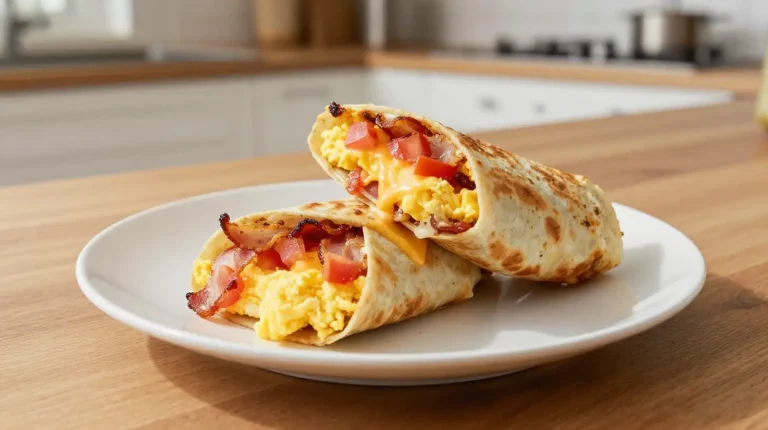 Heerlijke airfryer ontbijt burrito met ei en groente.