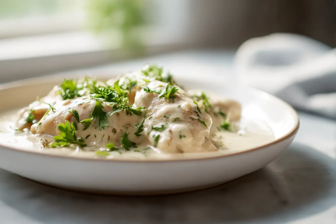 Heerlijke airfryer romige kip op een bord