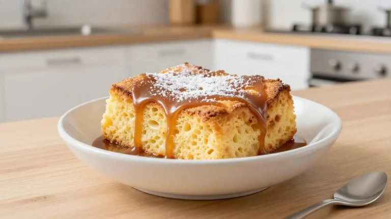 Heerlijke broodpudding in de Airfryer met een gouden korst en een romige vulling.