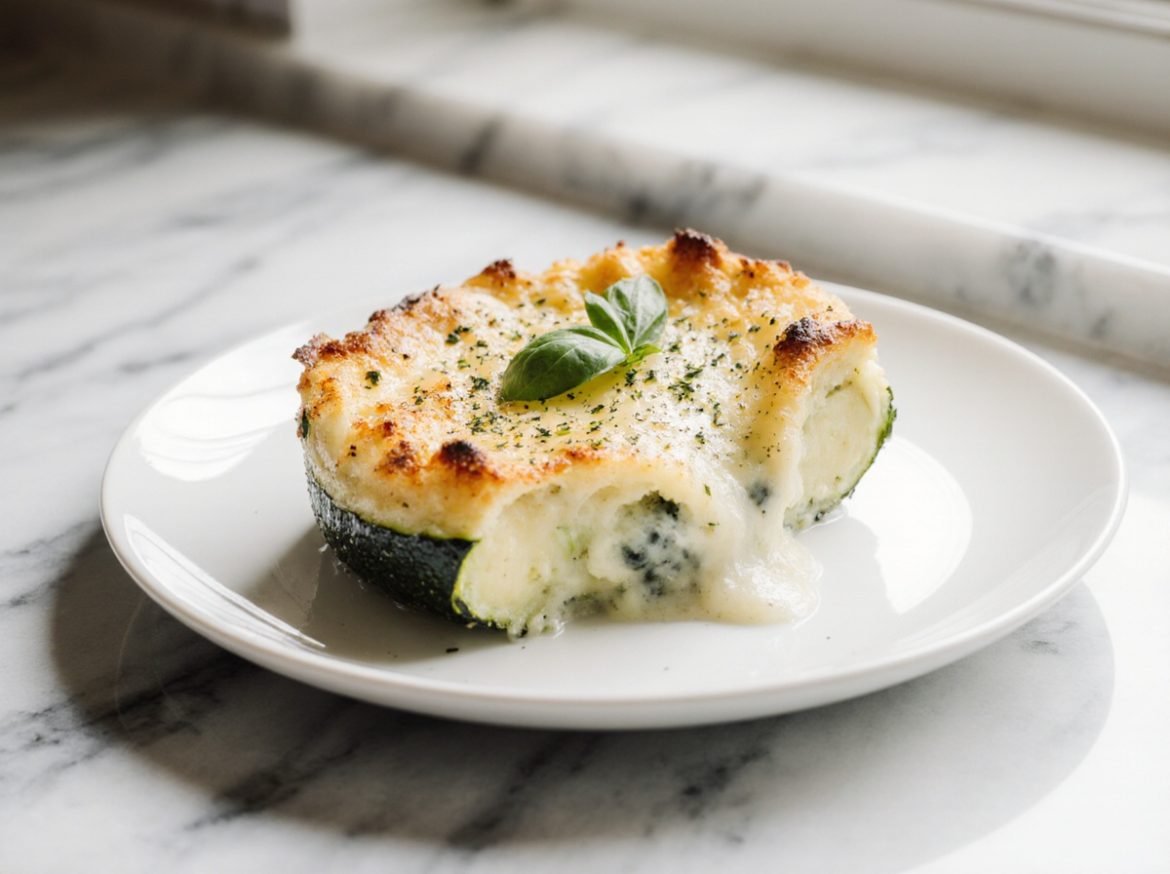 Een heerlijke courgette gratin bereid in de airfryer.