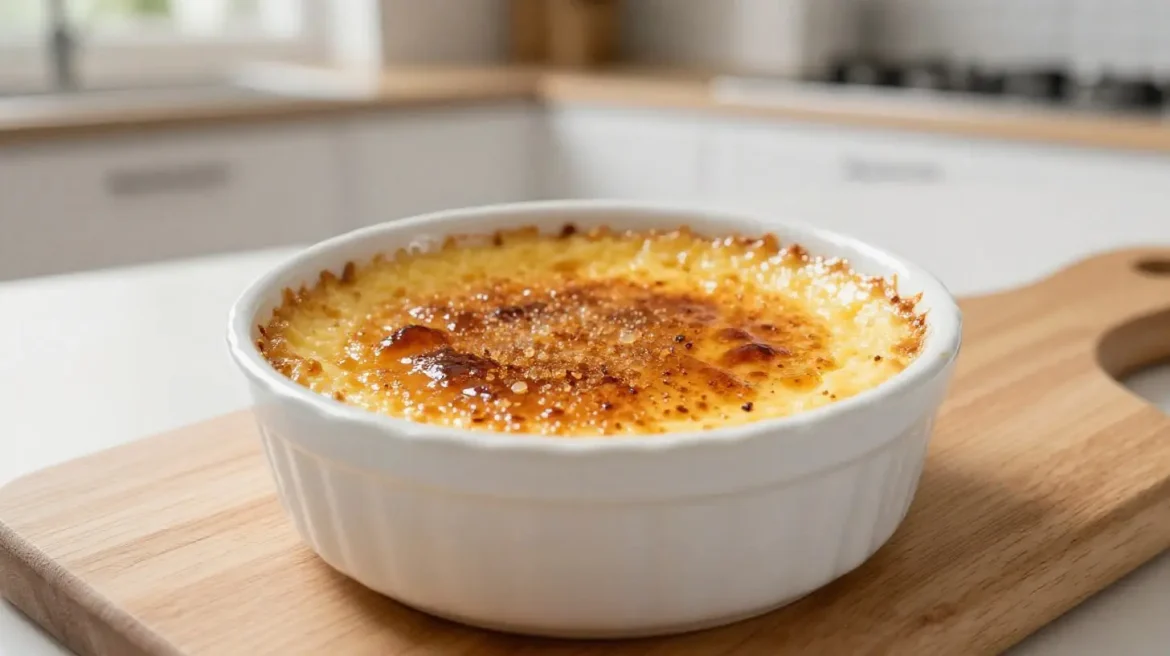 Perfecte Crème Brûlée gemaakt in de Airfryer met een knapperige karamellaag.