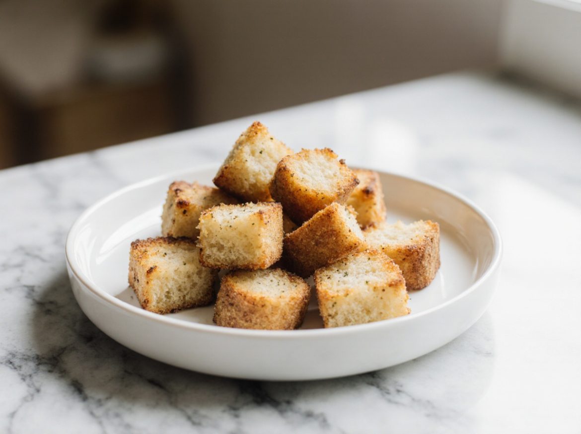 Croutons in de Airfryer zelfgemaakte croutons bereid in de airfryer
