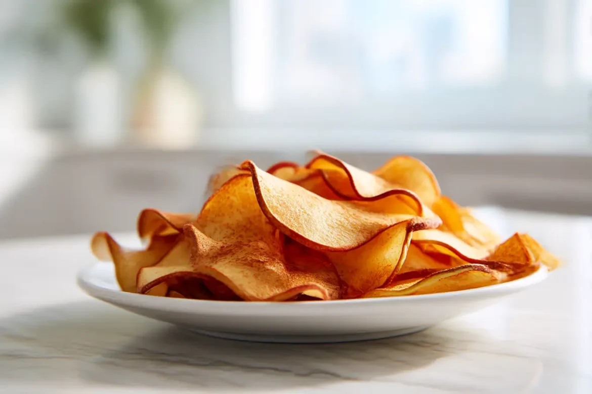 Heerlijke fruitchips die zijn bereid in de airfryer.