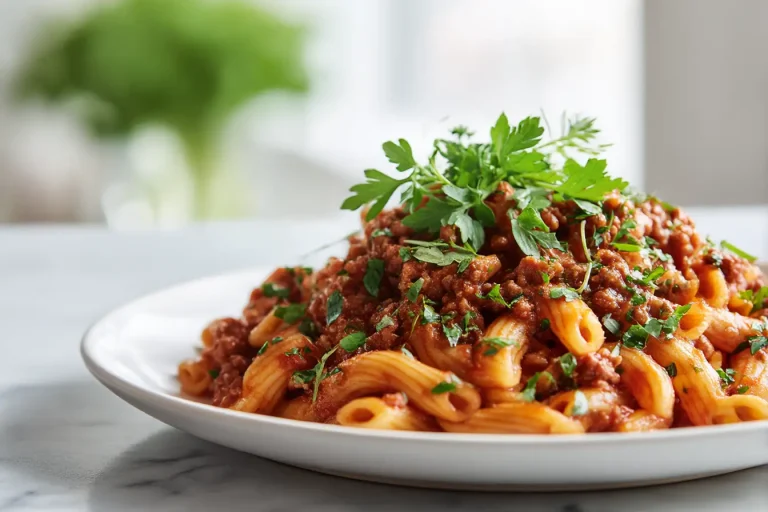 Gehakt pasta bereid in de airfryer.