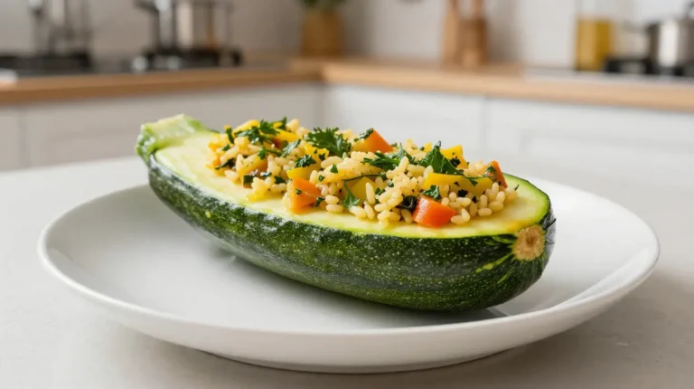 Heerlijke gevulde courgette met rijst, vers en smaakvol.