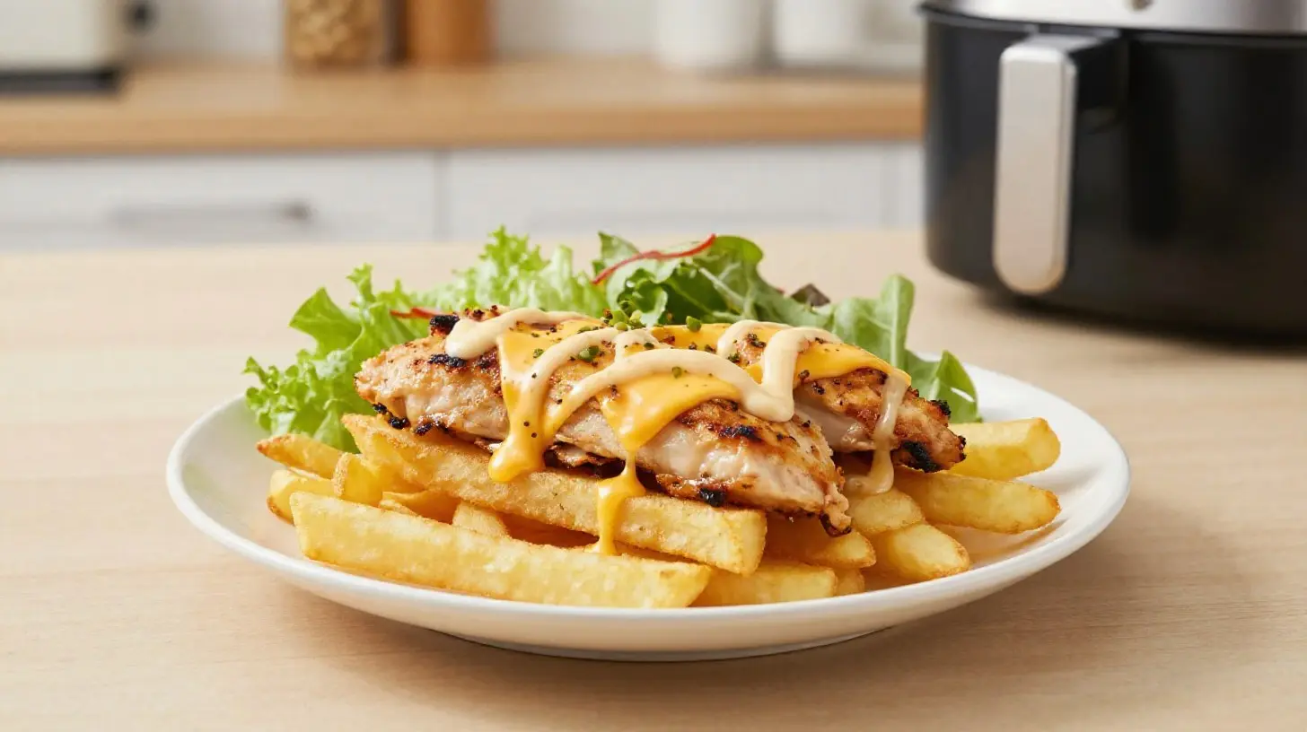 Heerlijke kapsalon bereid in de Airfryer met krokante frietjes en vlees.