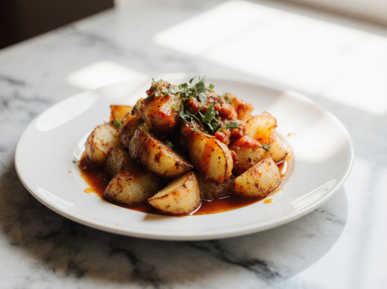 Heerlijke patatas bravas bereid in de airfryer.