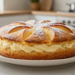 Heerlijk perzik yoghurt cakeje bereid in de Airfryer voor een perfecte smaakervaring.