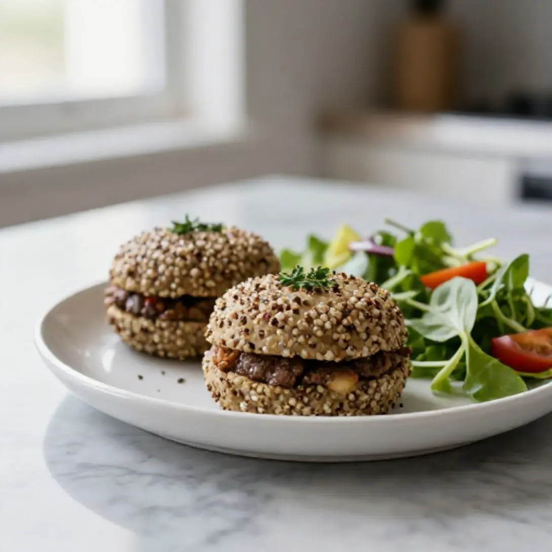Quinoa burgers in de airfryer bereid voor een gezonde maaltijd