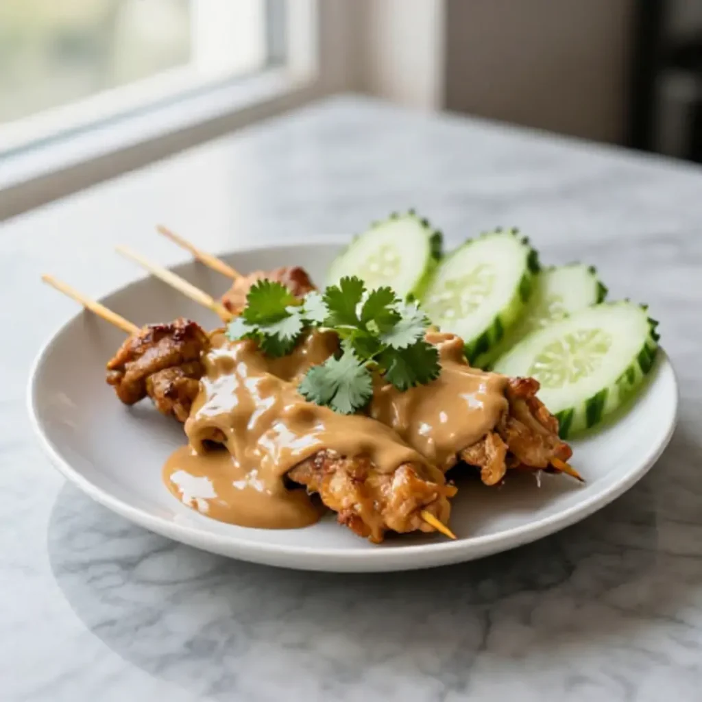 Heerlijke saté ajam bereid in de airfryer.
