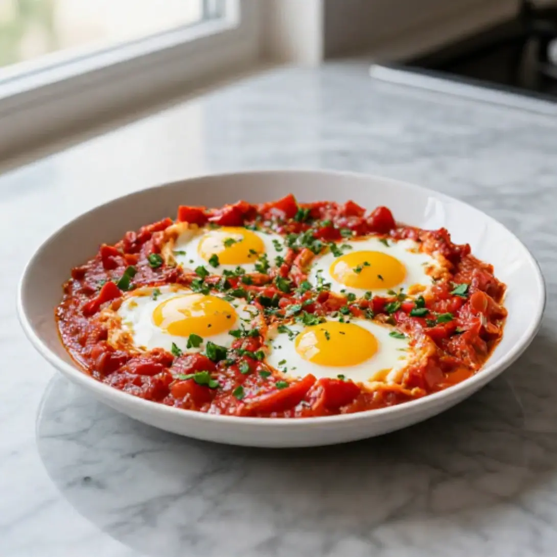 Heerlijke shakshuka bereid in de airfryer.