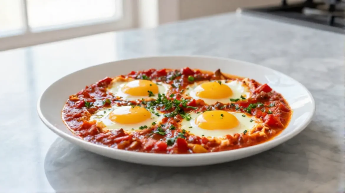 Heerlijke shakshuka bereid in de airfryer.
