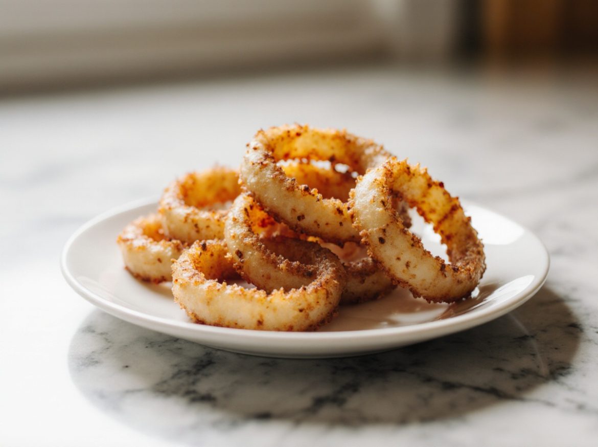 Heerlijke uienringen bereid in de airfryer.