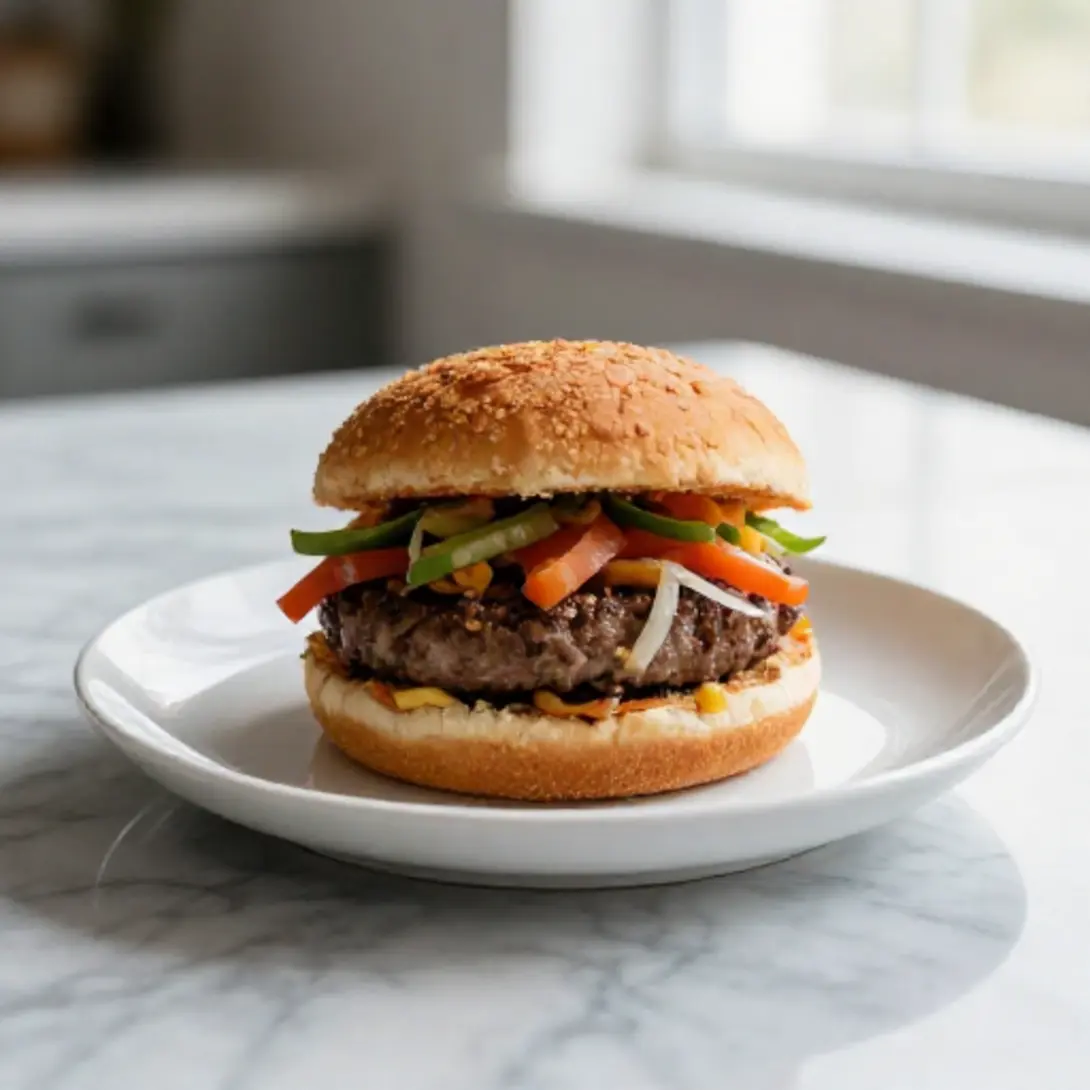 Heerlijke vegetarische burger bereidt in de airfryer.