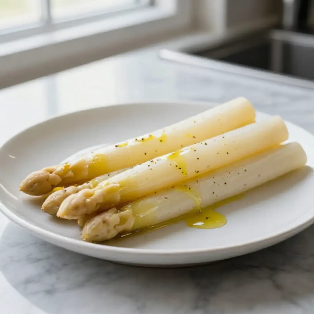 Witte asperges bereid in de Airfryer.