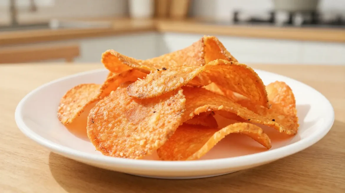 Heerlijke zelfgemaakte wortel chips uit de Airfryer, knapperig en vol smaak.