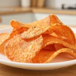 Heerlijke zelfgemaakte wortel chips uit de Airfryer, knapperig en vol smaak.