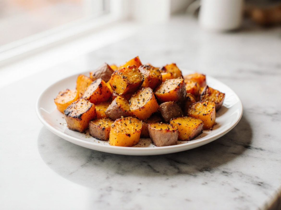 Een smakelijke zoete aardappel bereid in de airfryer.